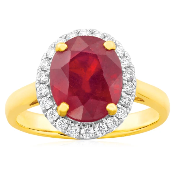 9ct Yellow Gold Diamond + Natural Enhanced/Heat Treated Ruby Ring – Shiels Jewellers