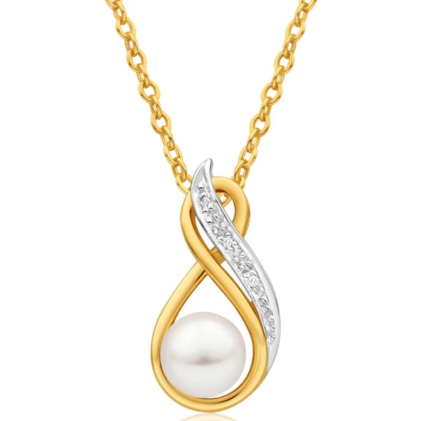 9ct Yellow Gold Diamond + Pearl Pendant – Shiels Jewellers