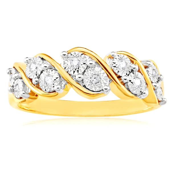 9ct Yellow Gold Diamond Ring Set with 10 Beautiful Brilliant Diamonds – Shiels Jewellers