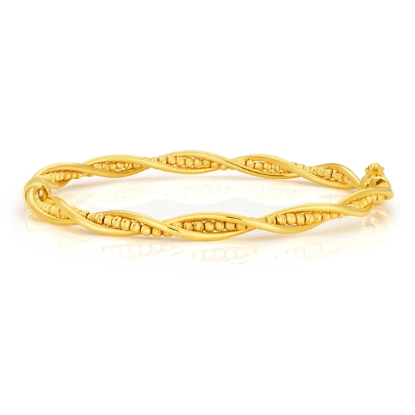 9ct Yellow Gold Fancy Twist Bead Bangle 9y – Shiels Jewellers