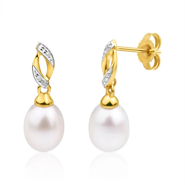 9ct Yellow Gold Freshwater Pearl and Diamond Drop Earrings – Shiels Jewellers