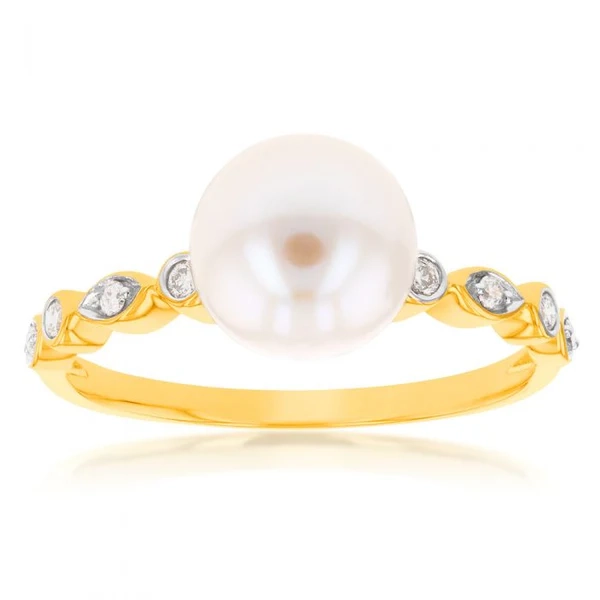 9ct Yellow Gold Freshwater Pearl and Diamond Ring – Shiels Jewellers