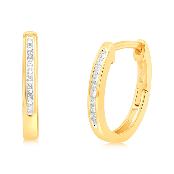 9ct Yellow Gold Hoop Earrings with 20 Brilliant Diamonds – Shiels Jewellers