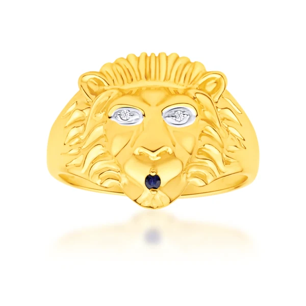 9ct Yellow Gold Lion Head Diamond and Sapphire Gents Ring – Shiels Jewellers