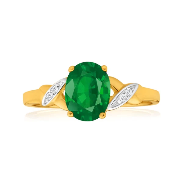 9ct Yellow Gold Oval Created Emerald + Diamond Ring – Shiels Jewellers