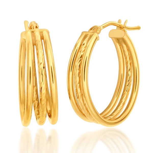 9ct Yellow Gold Oval Trio 15mm x 20mm Hoop Earrings – Shiels Jewellers