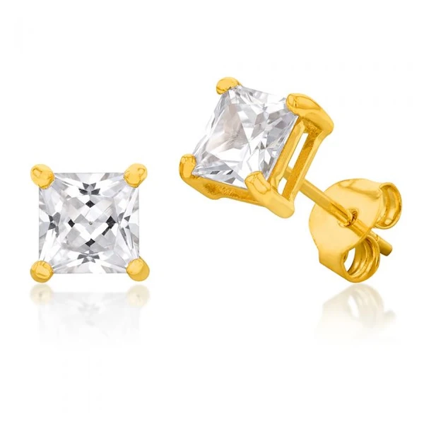 9ct Yellow Gold Princess Cut Cubic Zirconia 5mm Stud Earrings – Shiels Jewellers