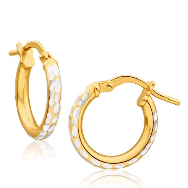 9ct Yellow Gold Silver Filled 10mm Hoop Earrings With Diamond Cut Feat – Shiels Jewellers