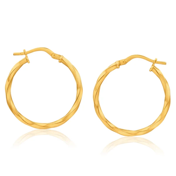 9ct Yellow Gold Silver Filled 20mm Hoop Earrings with twist pattern – Shiels Jewellers