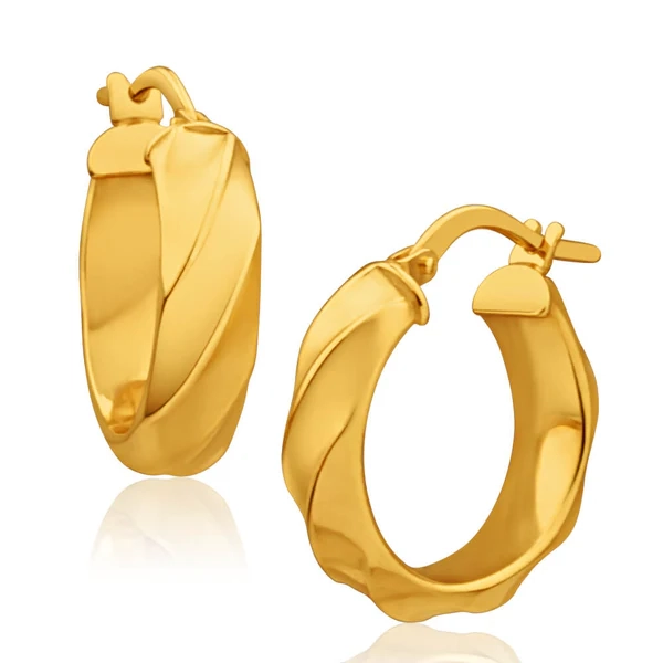 9ct Yellow Gold Silver Filled 4mm Wide Twist 13mm Hoop Earrings Erian – Shiels Jewellers