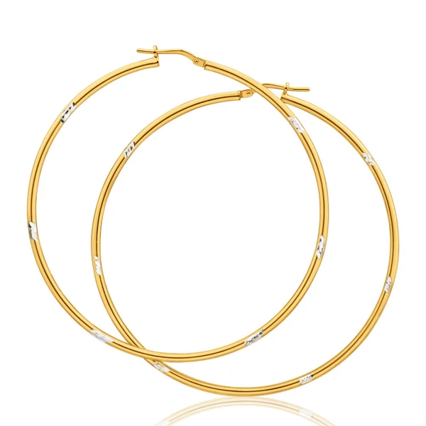 9ct Yellow Gold Silver Filled 60mm Hoop Earrings with white cut featur – Shiels Jewellers