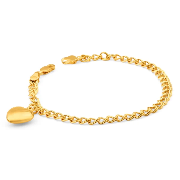 9ct Yellow Gold Silver Filled Double Heart Drop 19cm Curb Bracelet Nal – Shiels Jewellers