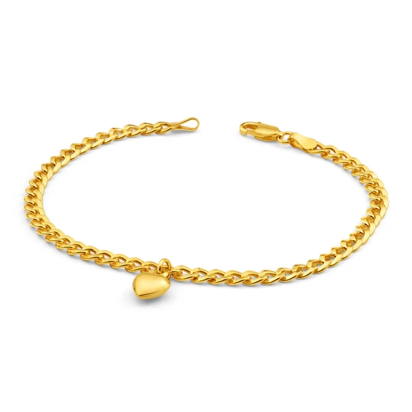 9ct Yellow Gold Silver Filled Heart Drop Curb Bracelet – Shiels Jewellers