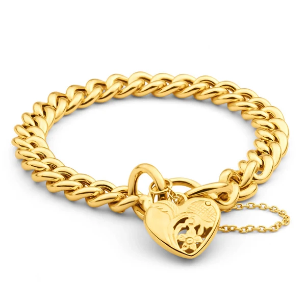 9ct Yellow Gold Silver Filled Padlock 20cm Curb Bracelet – Shiels Jewellers