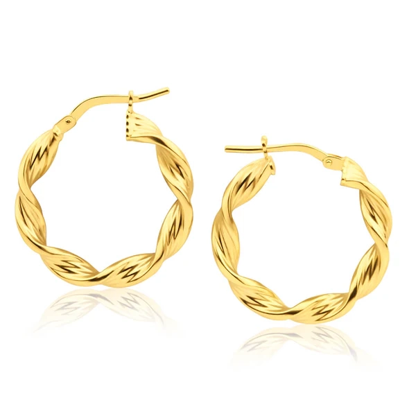 9ct Yellow Gold Silver Filled Swirl Twist 15mm Hoop Earrings – Shiels Jewellers