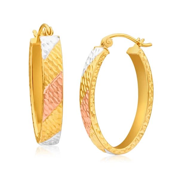 9ct Yellow Gold Silver Filled Three Tone Oval Hoop Earrings – Shiels Jewellers