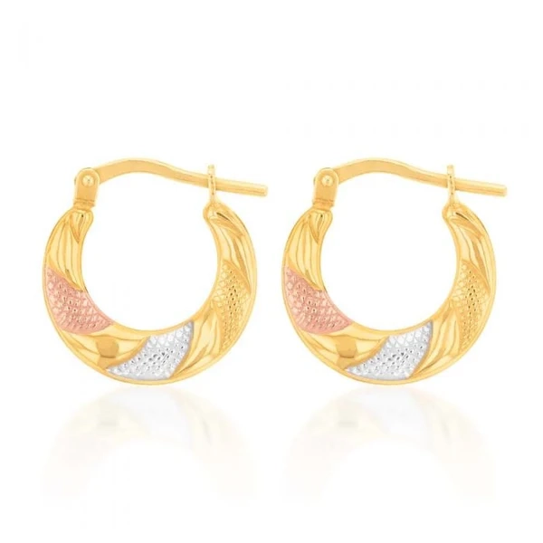 9ct Yellow Gold Silver Filled Three Tone Patterned Hoop Earrings – Shiels Jewellers