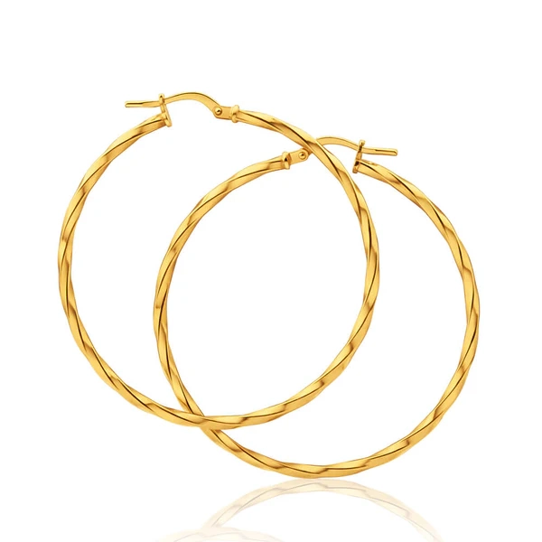 9ct Yellow Gold Silver Filled Twist 40mm Hoop Earrings – Shiels Jewellers