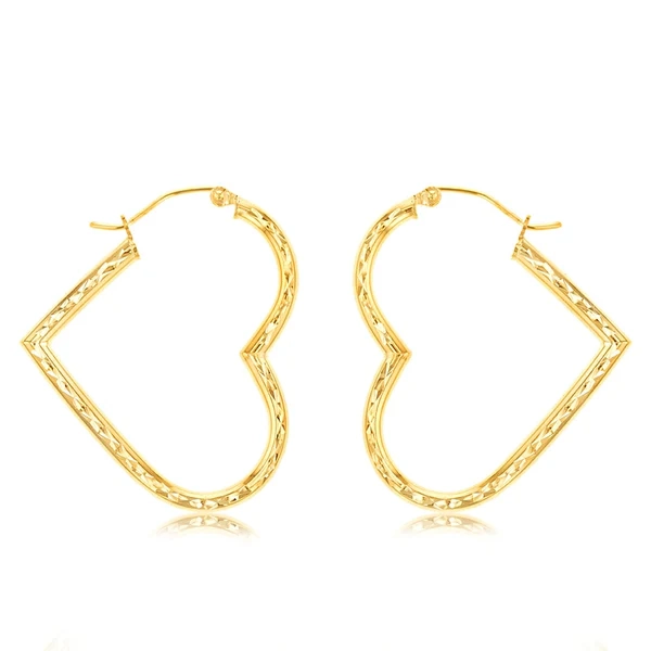 9ct Yellow Gold Silverfilled Diamond Cut Heart Hoop Earrings – Shiels Jewellers