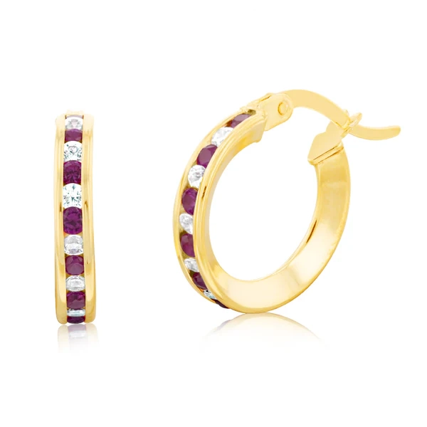 9ct Yellow Gold Silverfilled Red Cubic Zirconia 10mm Hoop Earrings – Shiels Jewellers