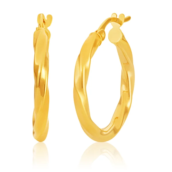 9ct Yellow Gold twist 15mm Hoops Earrings – Shiels Jewellers