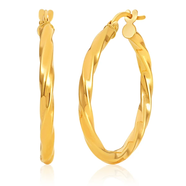 9ct Yellow Gold twist 20mm Hoops Earrings – Shiels Jewellers