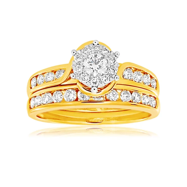 9ct Yellow Gold & White Gold 2 Ring Bridal Set with 1 Carat Of Diamond – Shiels Jewellers