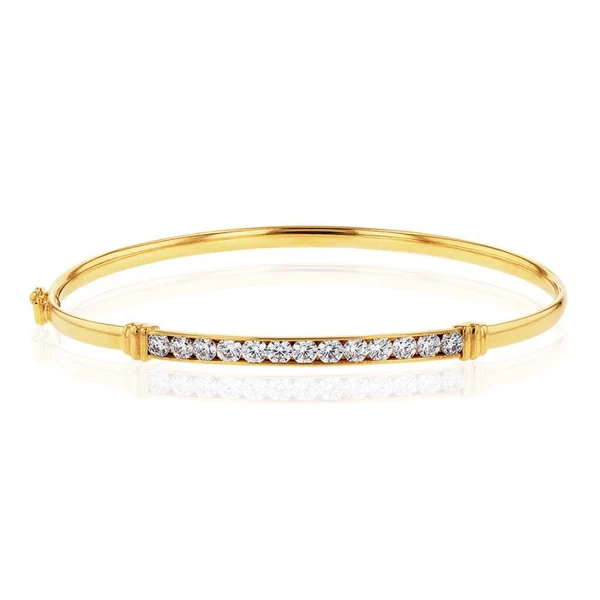 9ct Yellow Gold Zirconia Channel Set Bar Hinged Bangle – Shiels Jewellers