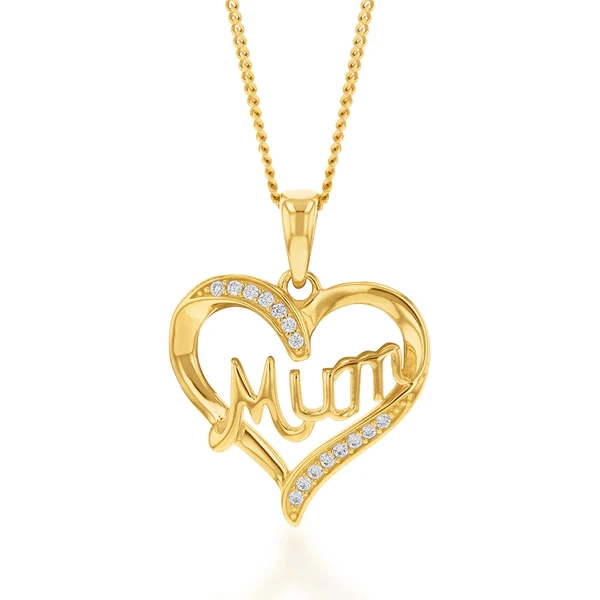 9ct Yellow Gold Zirconia 'Mum' Heart Pendant – Shiels Jewellers