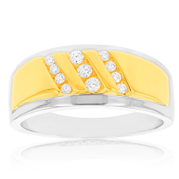 Luminesce Lab Grown 1/4 Carat Diamond Gents Ring in 9ct Yellow and Whi – Shiels Jewellers