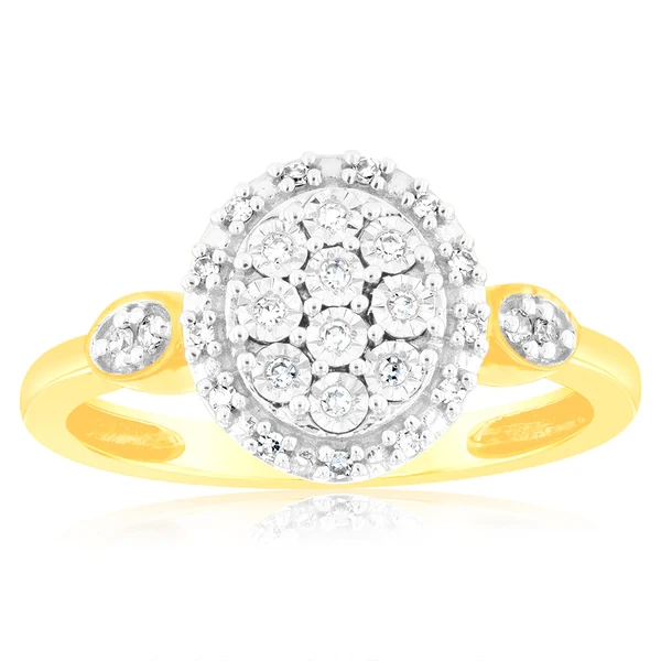 Luminesce Lab Grown Oval Ring with 28 Diamonds Set in 9 Carat Yellow G – Shiels Jewellers