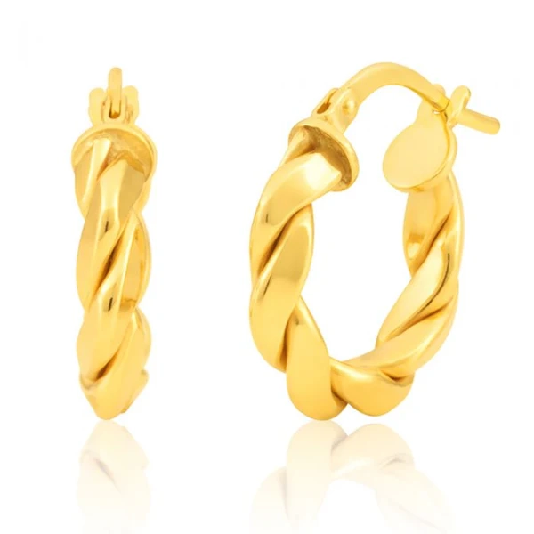 Silverfilled 9ct Yellow Gold Fancy Twist 10mm Hoop Earrings – Shiels Jewellers