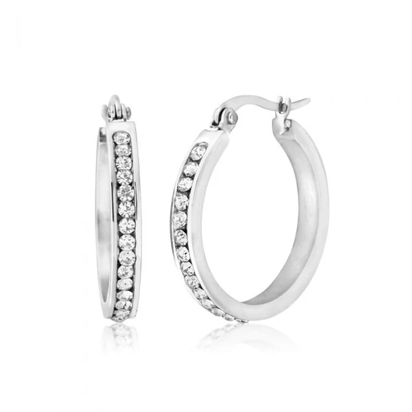 Stainless Steel 25mm Full Circle Crystal Hoop Earrings – Shiels Jewellers