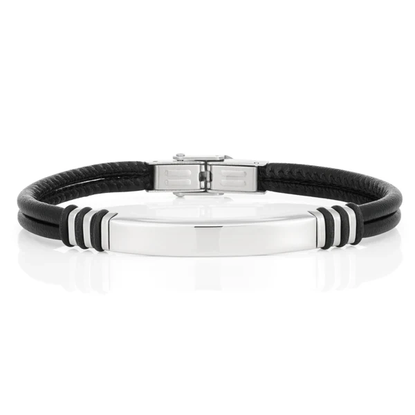 Stainless Steel Black Leather 21cm Bracelet – Shiels Jewellers