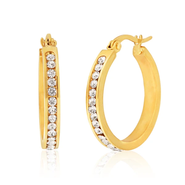 Stainless Steel Gold Plated 25mm Full Circle Crystal Hoop Earrings – Shiels Jewellers