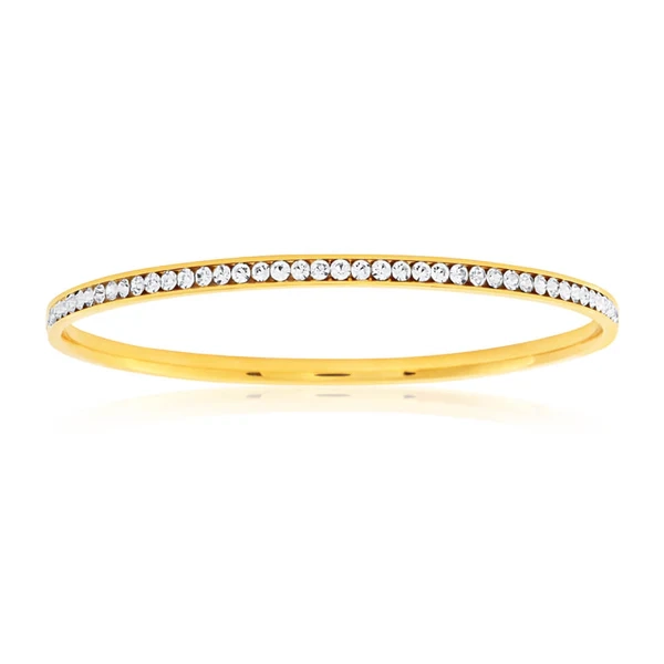 Stainless Steel Gold Plated Crystal Bangle 65mm – Shiels Jewellers