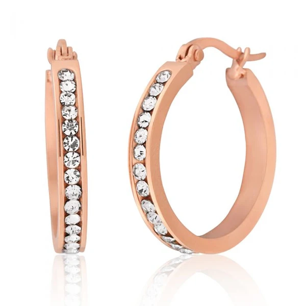 Stainless Steel Rose Gold Plated 25mm Full Circle Crystal Hoop Earring – Shiels Jewellers