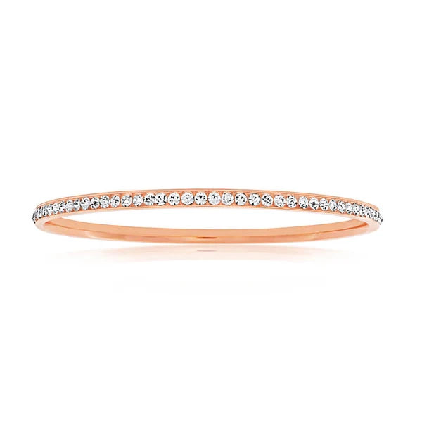 Stainless Steel Rose Gold Plated Crystal 3mmx65mm Bangle – Shiels Jewellers