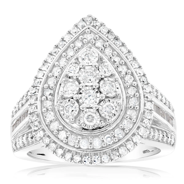 Sterling Silver 1 Carat Diamond Ring With 110 Brilliant & 22 Baguette  – Shiels Jewellers