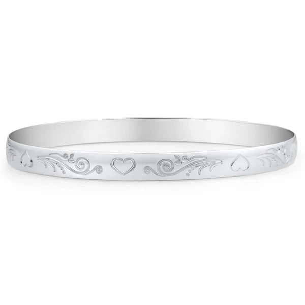 Sterling Silver Heart Engraved 65mm Bangle – Shiels Jewellers