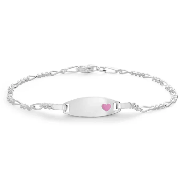 Sterling Silver Pink Enamel Heart ID 16cm Bracelet – Shiels Jewellers