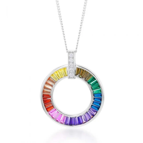 Sterling Silver Rainbow Multicolour Cubic Zirconia On Open Circle Pend – Shiels Jewellers