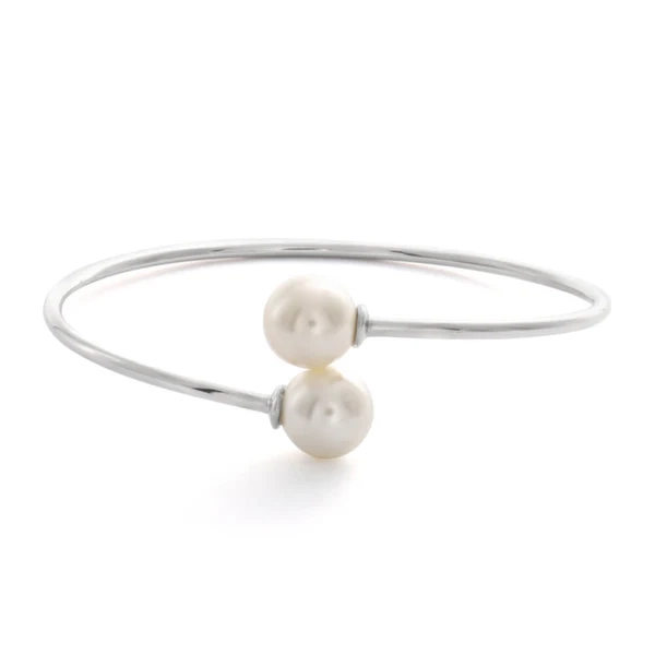 Sterling Silver Rhodium Plated Simulated Pearl Bangle – Shiels Jewellers