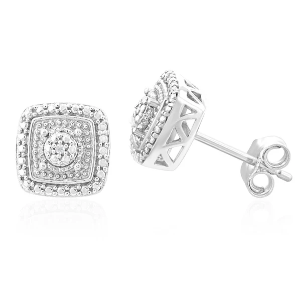 Sterling Silver With 2 Diamond Cushion Shape Earring Stud – Shiels Jewellers