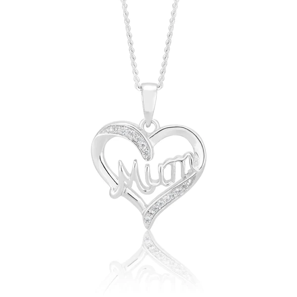 Sterling Silver Zirconia Mum Pendant in Heart – Shiels Jewellers