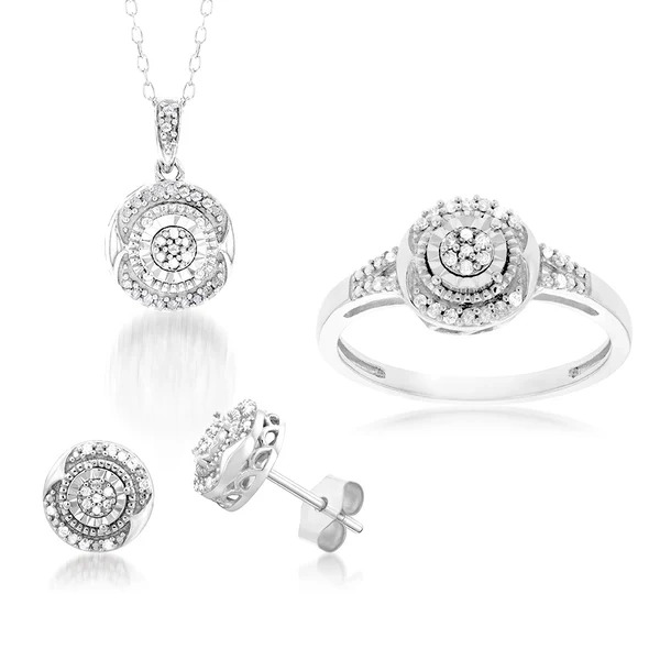 Sterling Silver1/3 Carat Diamond Pendant Earring and Ring Set Chain In – Shiels Jewellers