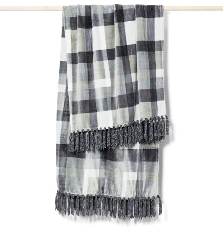 Heritage Chenille Fringe Blanket in Charcoal Check