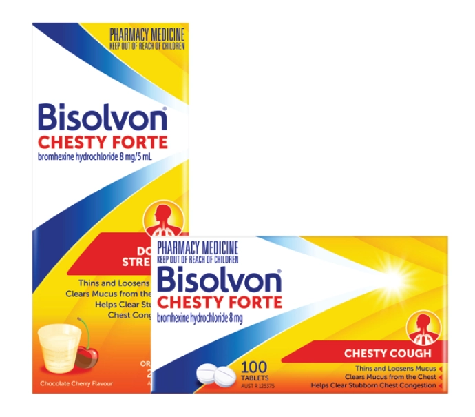 Bisolvon Chesty Forte Cough Liquid 200ml or 100 tablets