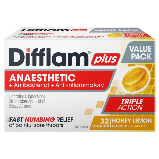 Difflam Plus Lozenges Anaesthetic Honey & Lemon 32 Lozenges