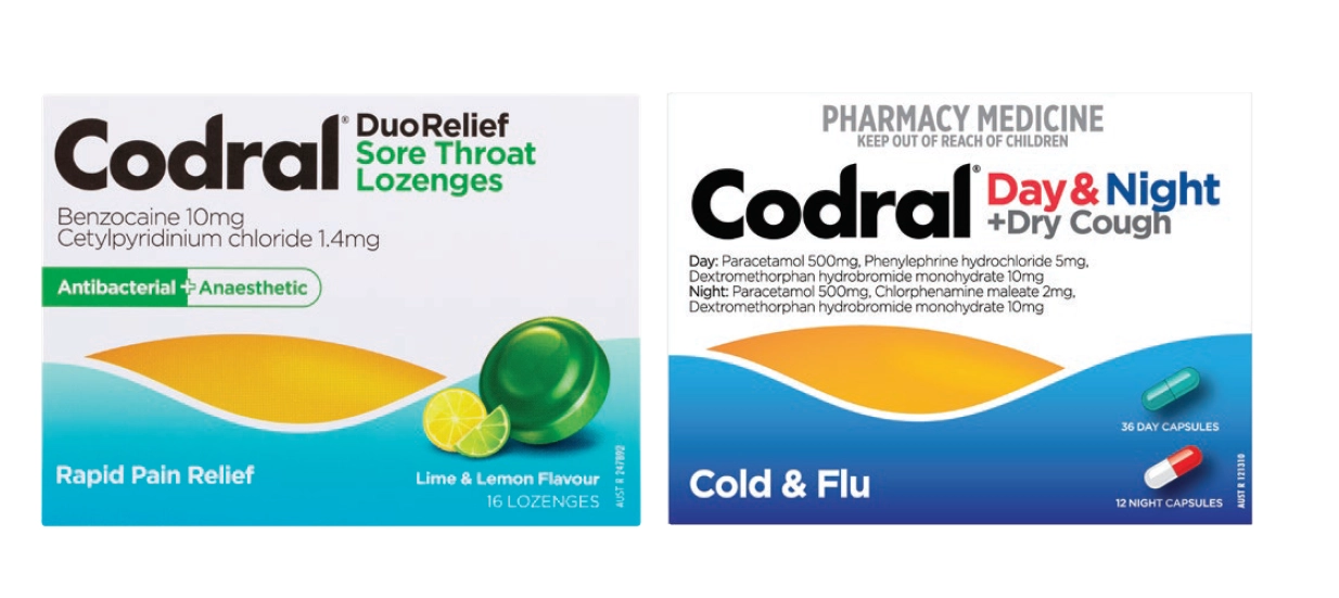 Codral Duo Relief Sore Throat Lime and Lemon 16 pack or PE Cold & Flu + Dry Cough Day & Night 48 capsules